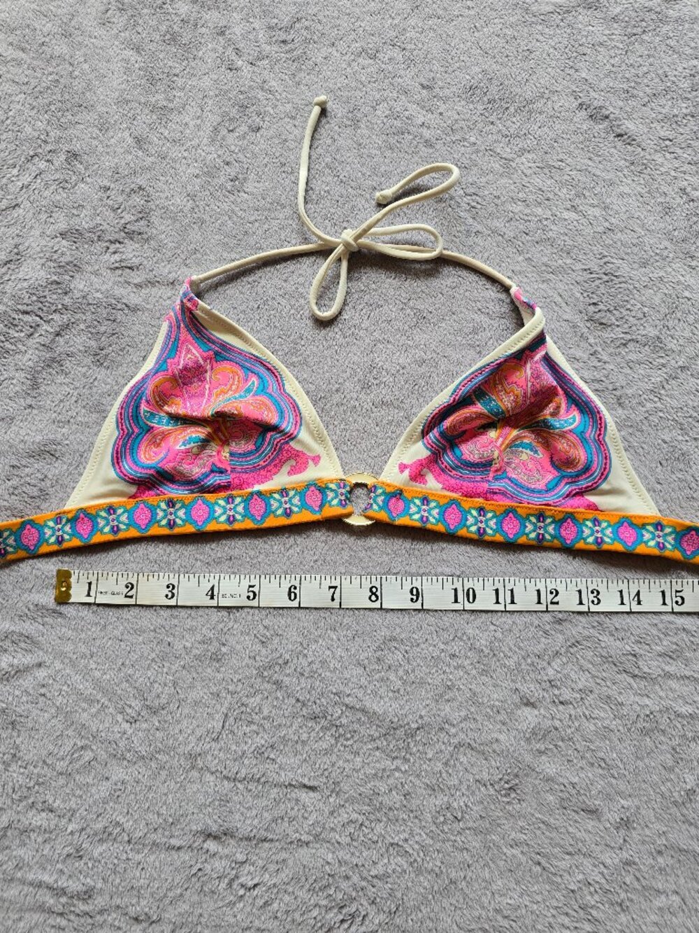 Vintage Victoria's Secret Paisley Halter Bikini Top Small White Neon Y2K